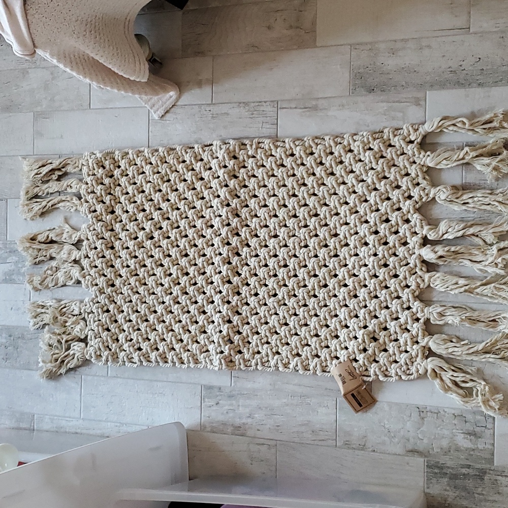 Handmade Ivory Boho Macrame Wall Hanging Table Runner Accent Piece with Tassels
